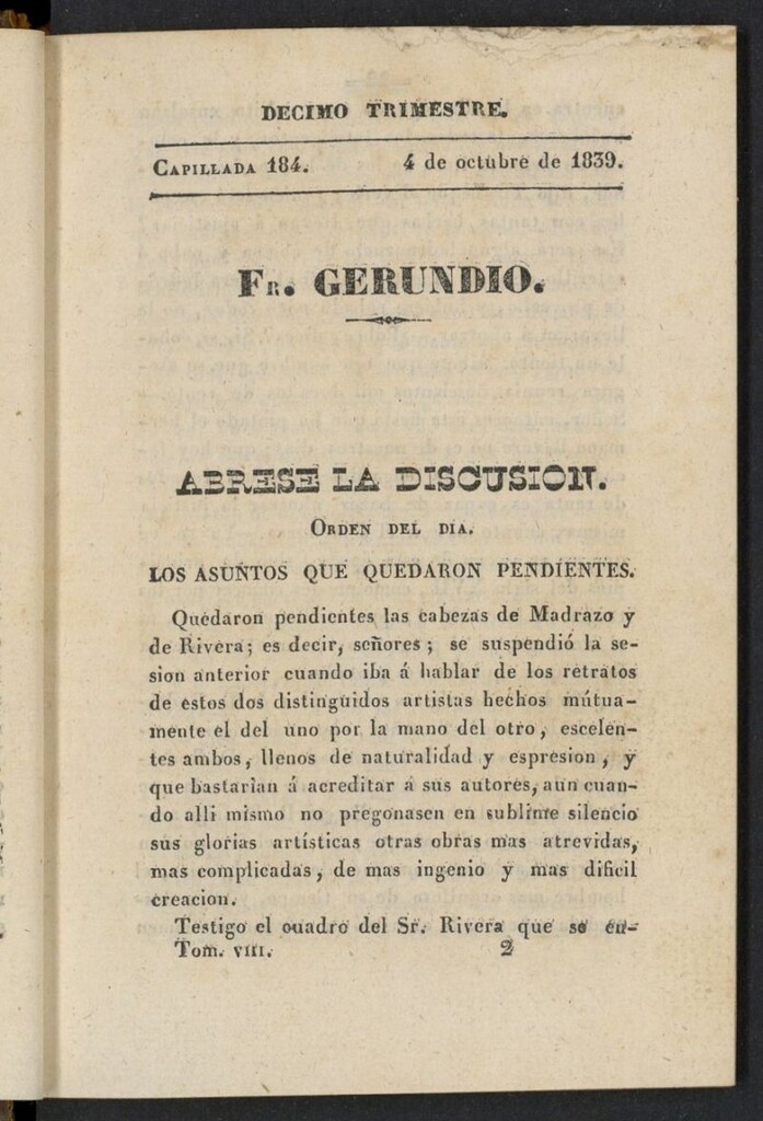 Miniatura de Fr. Gerundio: periódico satírico de política y costumbres del 4 de octubre de 1839, capillada 184
