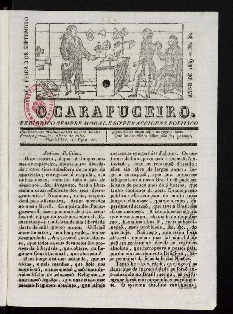 Miniatura de O Carapuceiro del 3 de septiembre de 1839