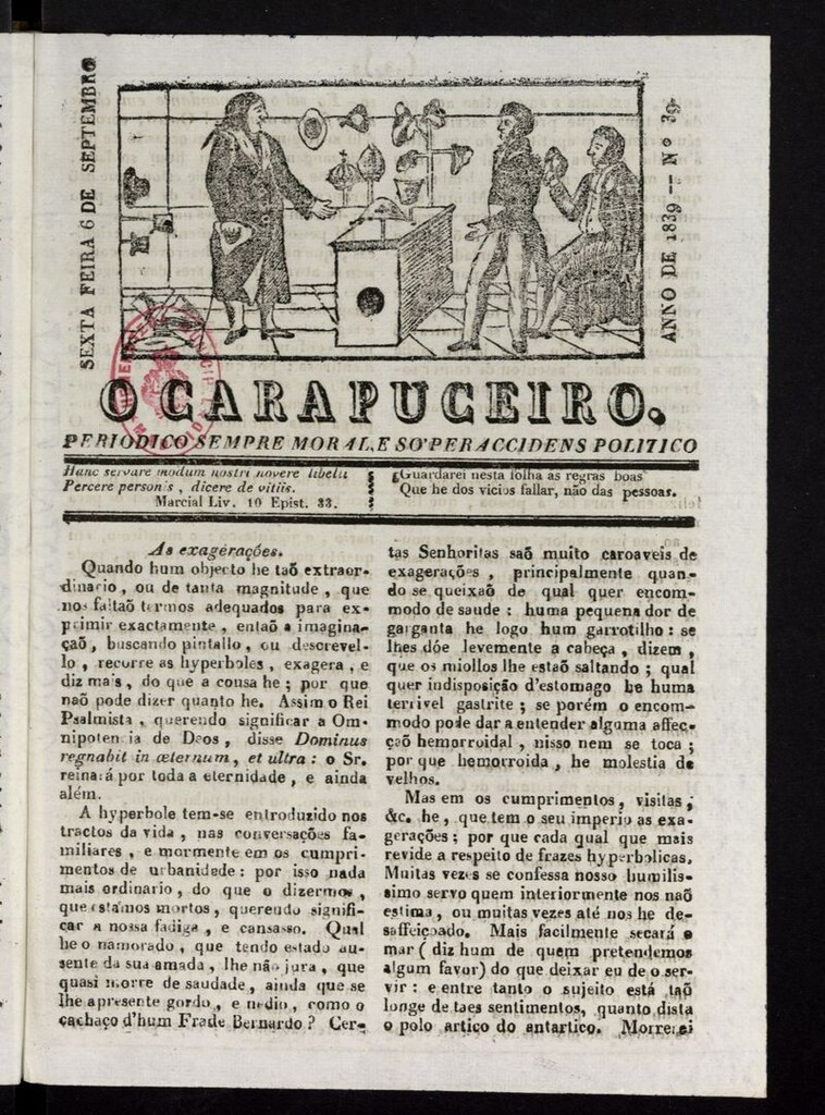 Miniatura de O Carapuceiro del 6 de septiembre de 1839