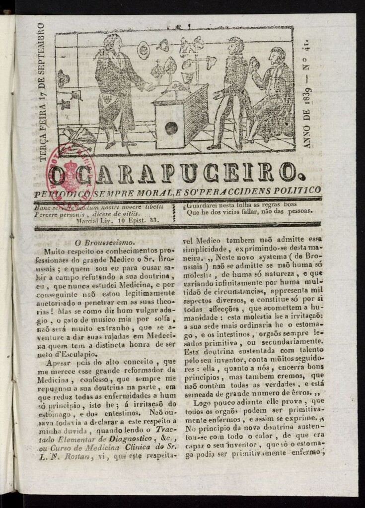 Miniatura de O Carapuceiro del 17 de septiembre de 1839