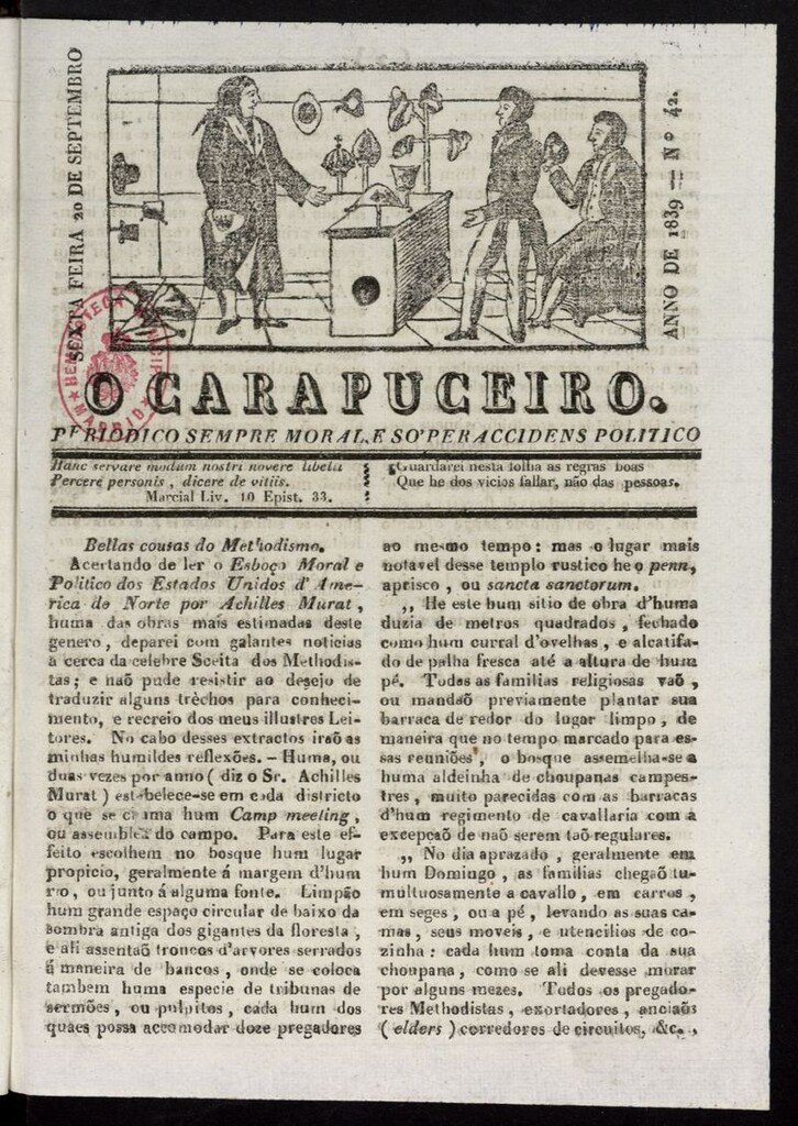 Miniatura de O Carapuceiro del 20 de septiembre de 1839