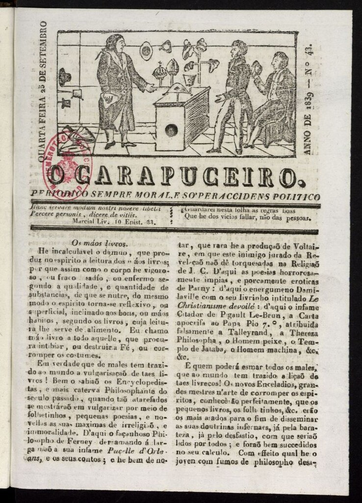 Miniatura de O Carapuceiro del 25 de septiembre de 1839