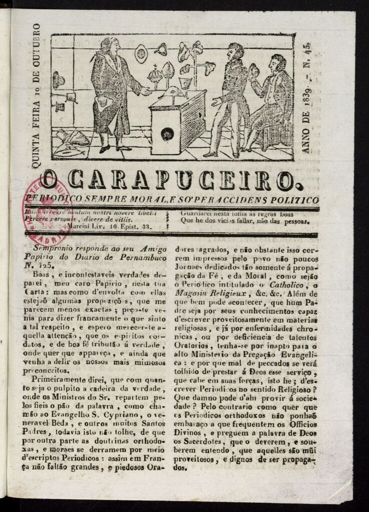Miniatura de O Carapuceiro del 10 de octubre de 1839