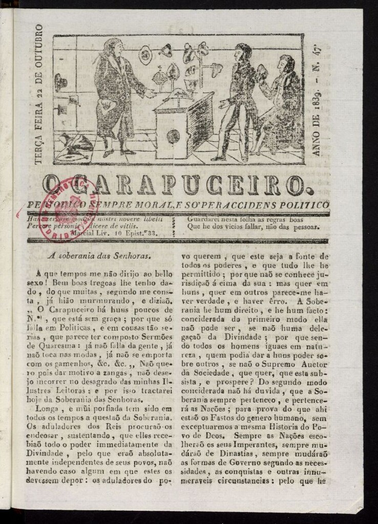 Miniatura de O Carapuceiro del 22 de octubre de 1839