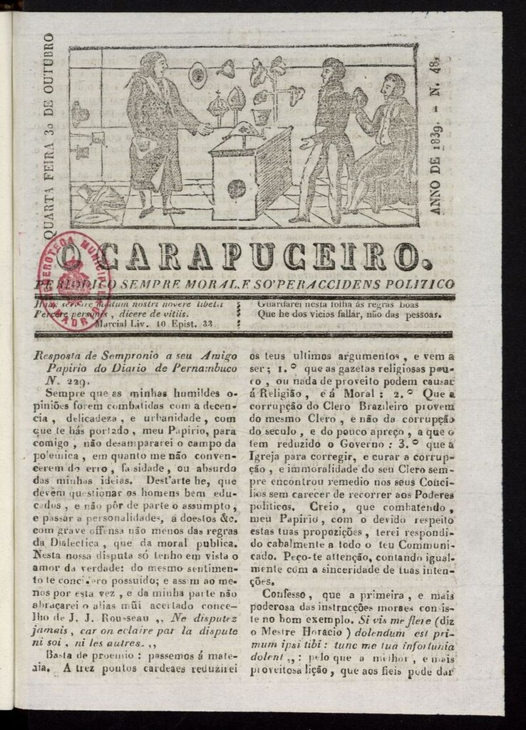 Miniatura de O Carapuceiro del 30 de octubre de 1839