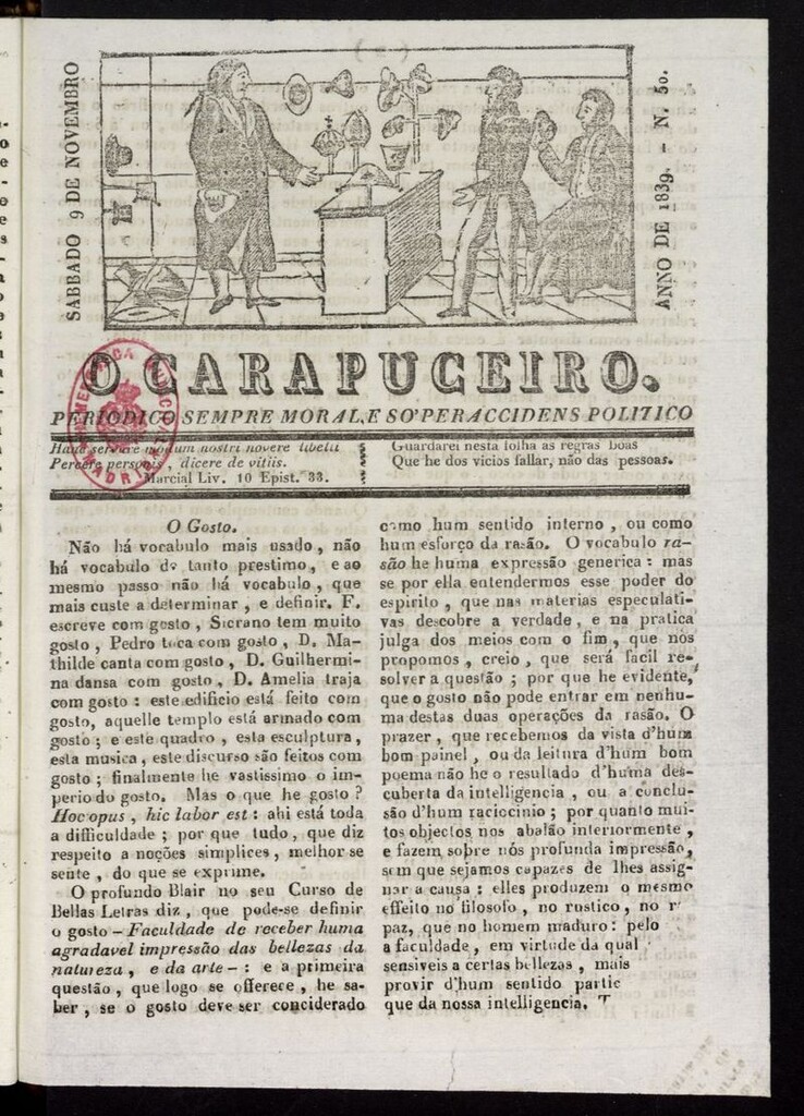 Miniatura de O Carapuceiro del 9 de noviembre de 1839