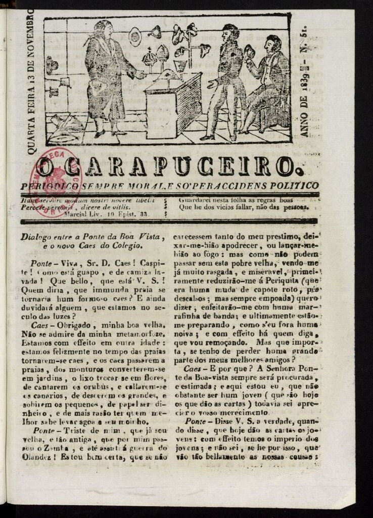 Miniatura de O Carapuceiro del 13 de noviembre de 1839