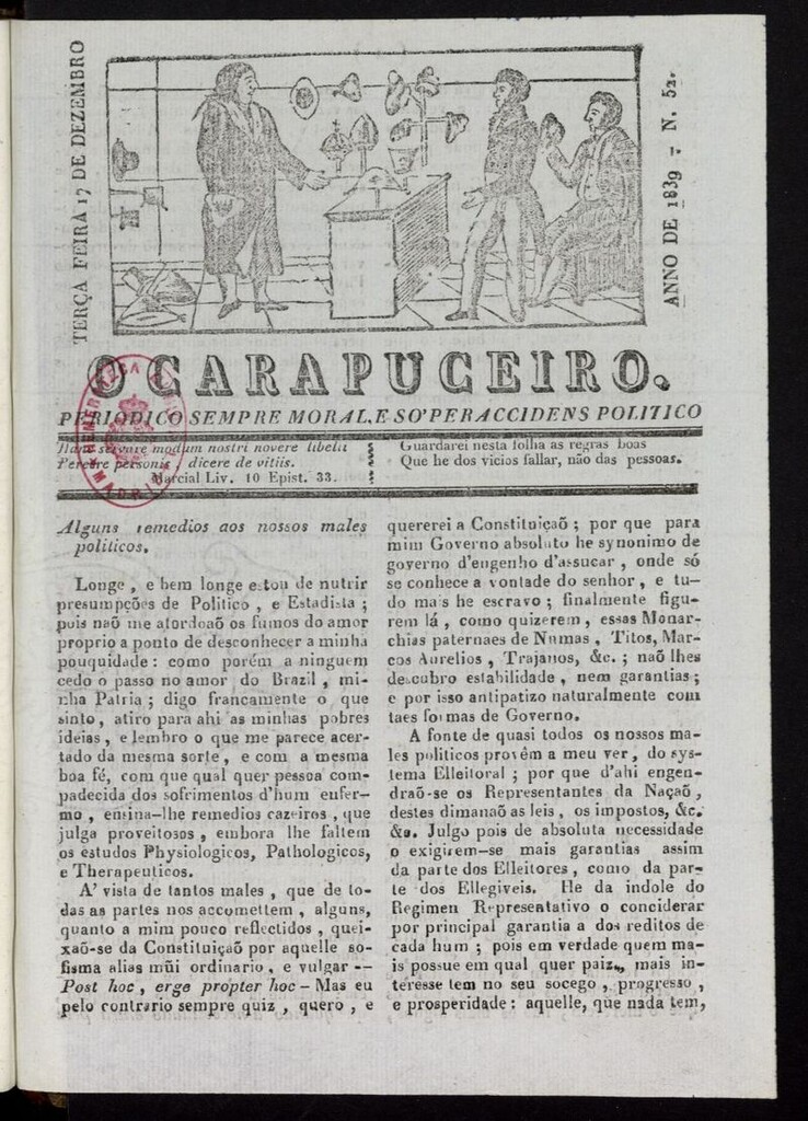 Miniatura de O Carapuceiro del 17 de diciembre de 1839