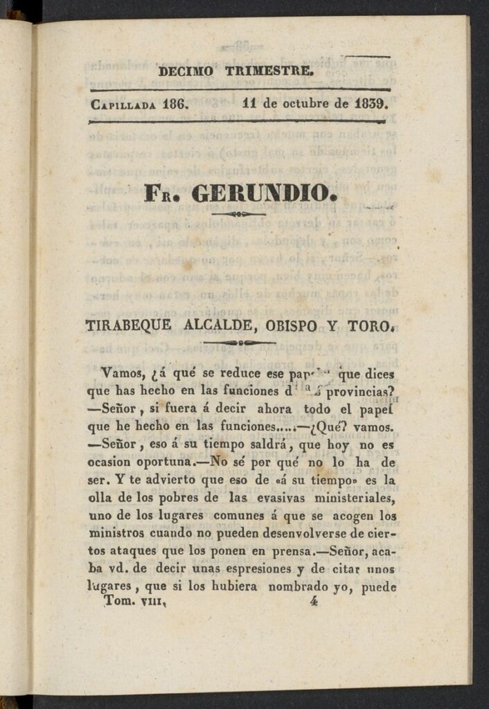 Miniatura de Fr. Gerundio: periódico satírico de política y costumbres del 11 de octubre de 1839, capillada 186