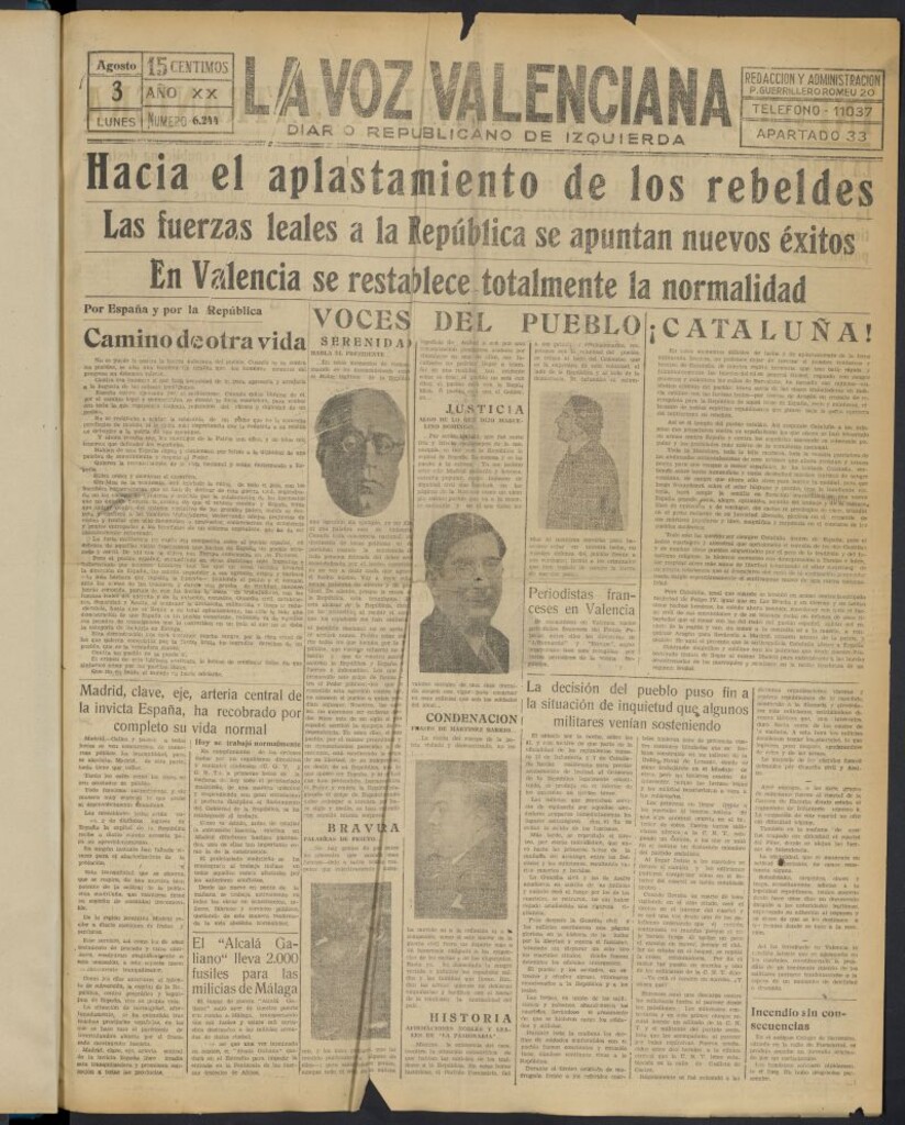 Miniatura de La Voz Valenciana: Diario Republicano de Izquierda