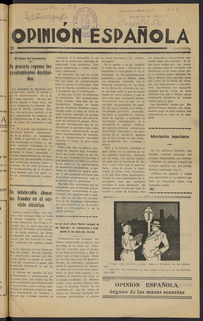 Miniatura de Opinión española : política interior, política internacional, crítica económica y financiera, campañas justas de enero de 1936