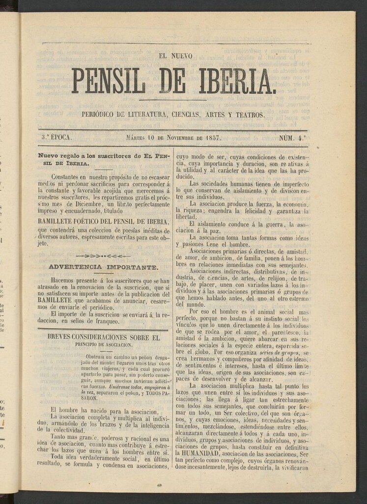Miniatura de El nuevo Pensil de Iberia del 10 de noviembre de 1857