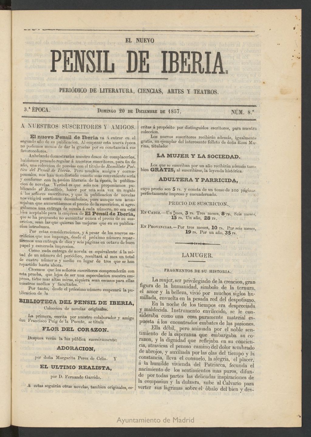 Miniatura de El nuevo Pensil de Iberia del 20 de diciembre de 1857