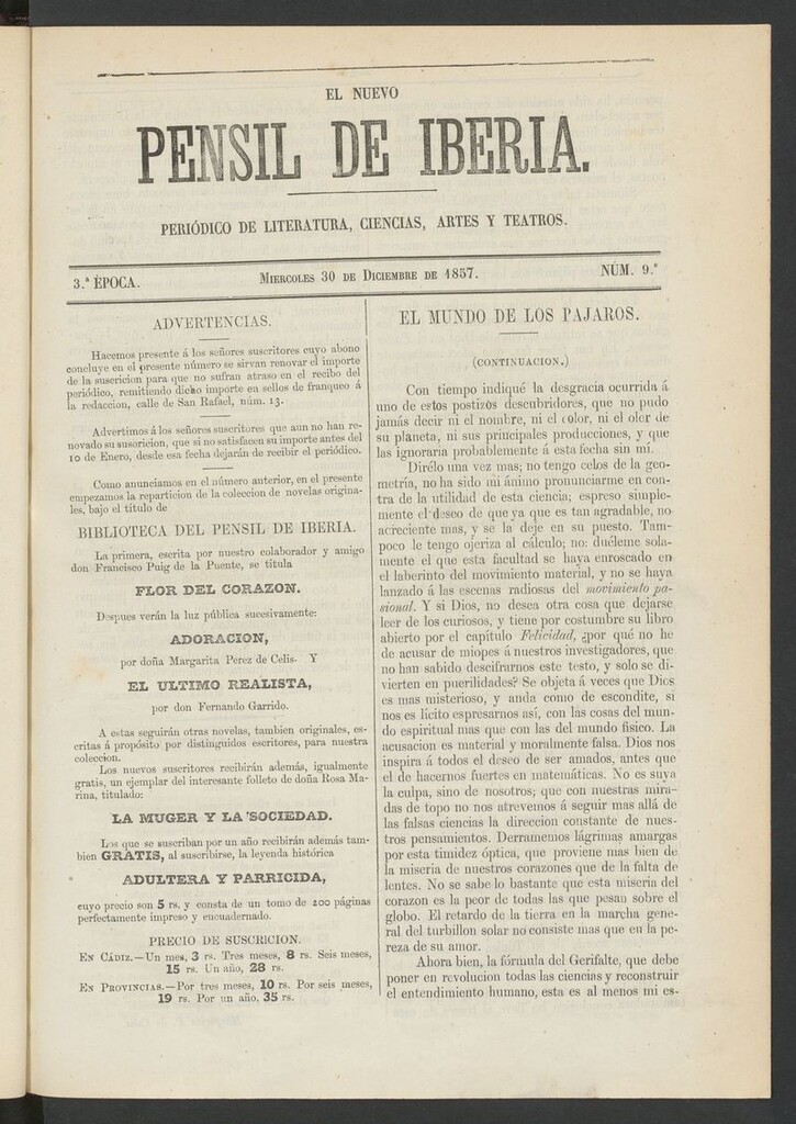 Miniatura de El nuevo Pensil de Iberia del 30 de diciembre de 1857