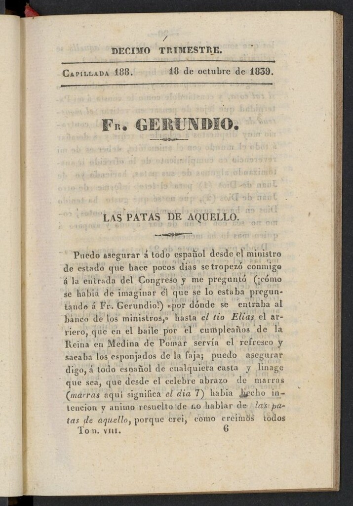 Miniatura de Fr. Gerundio: periódico satírico de política y costumbres del 18 de octubre de 1839, capillada 188