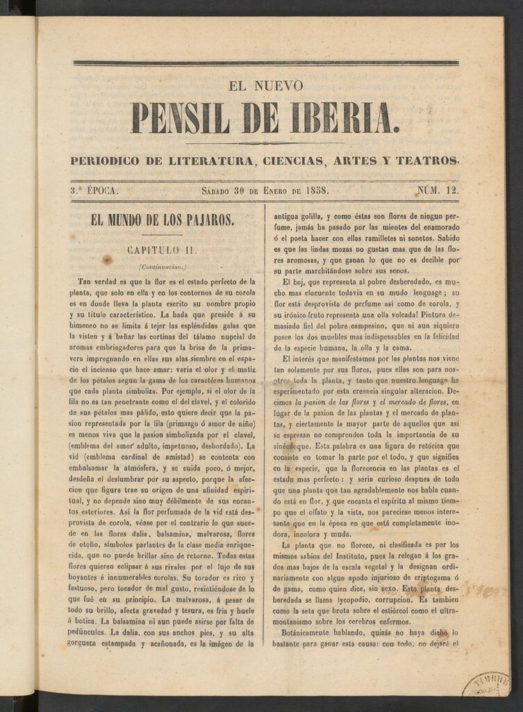 Miniatura de El nuevo Pensil de Iberia del 30 de enero de 1858