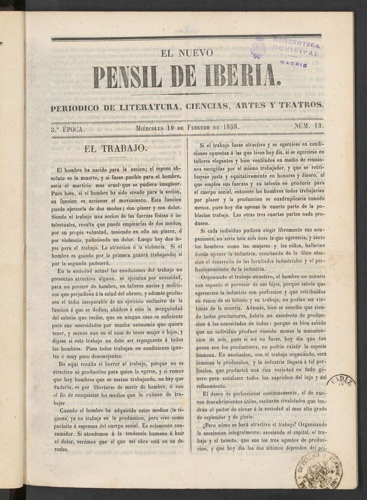 Miniatura de El nuevo Pensil de Iberia del 10 de febrero de 1858