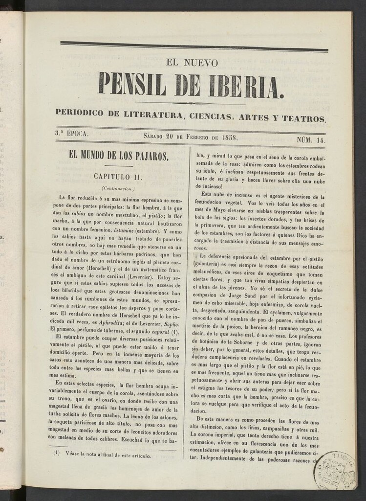 Miniatura de El nuevo Pensil de Iberia del 20 de febrero de 1858