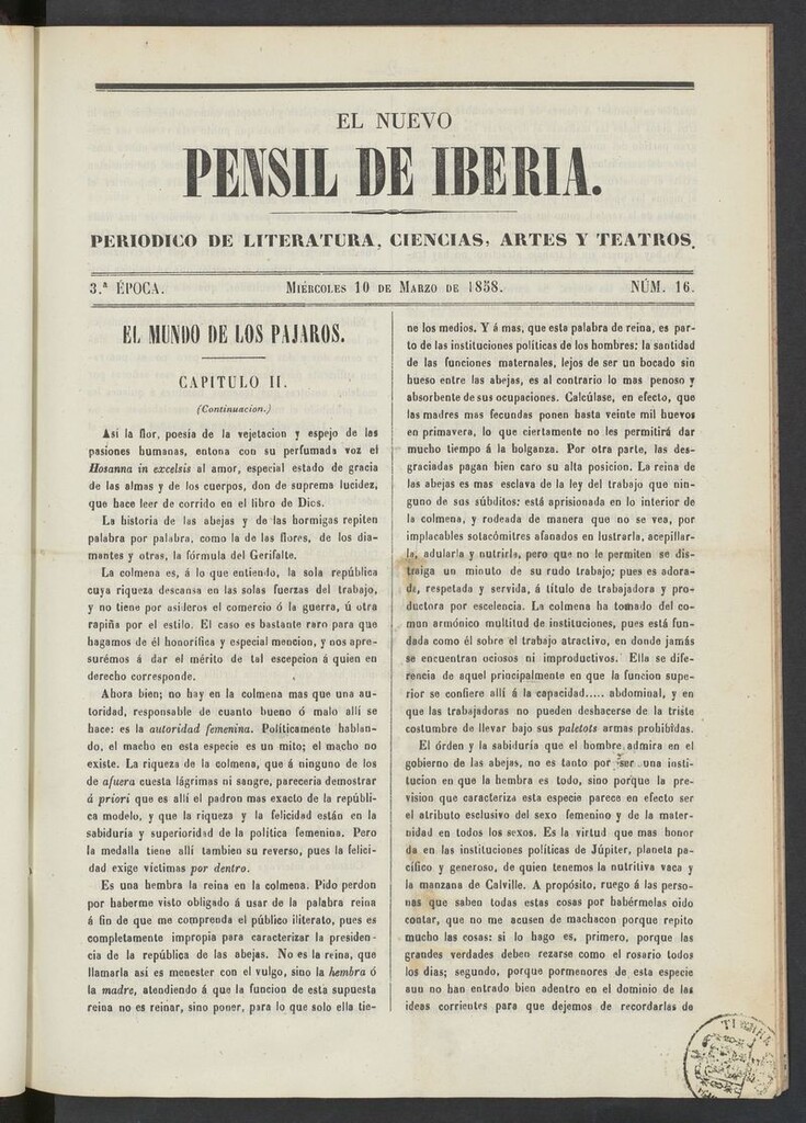 Miniatura de El nuevo Pensil de Iberia del 10 de marzo de 1858