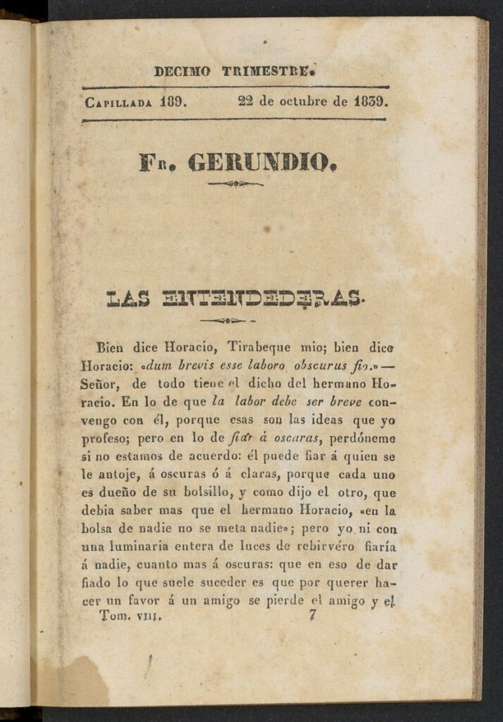 Miniatura de Fr. Gerundio: periódico satírico de política y costumbres del 22 de octubre de 1839, capillada 189