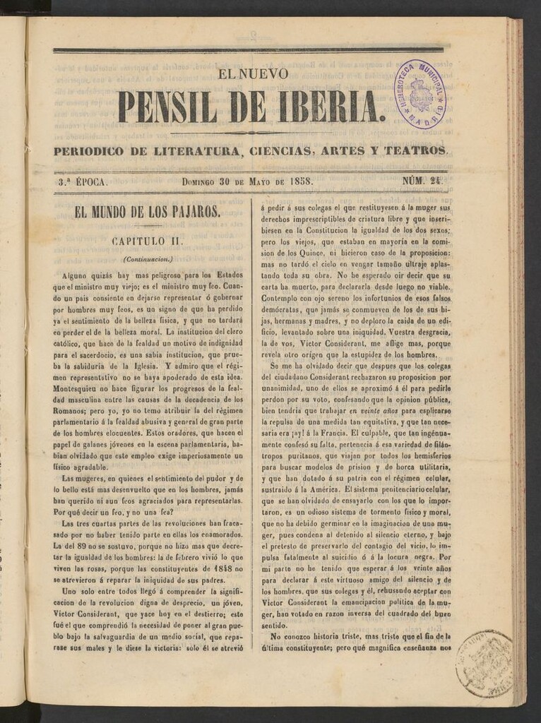 Miniatura de El nuevo Pensil de Iberia del 30 de mayo de 1858