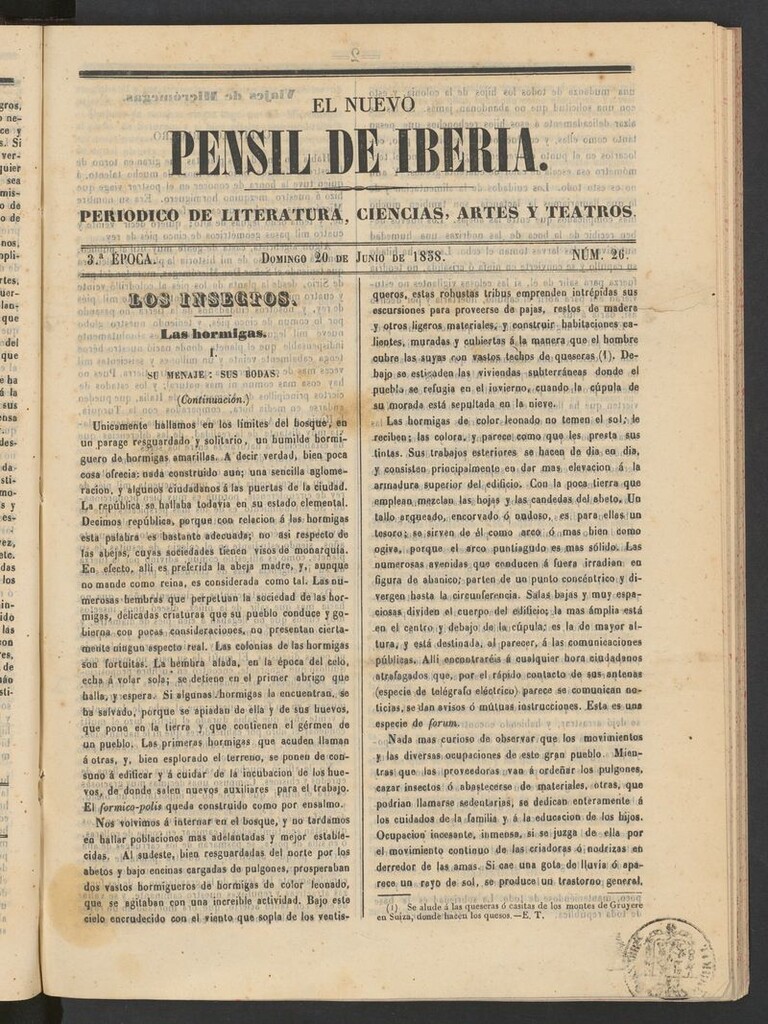 Miniatura de El nuevo Pensil de Iberia del 20 de junio de 1858