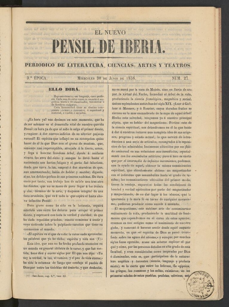 Miniatura de El nuevo Pensil de Iberia del 30 de junio de 1858