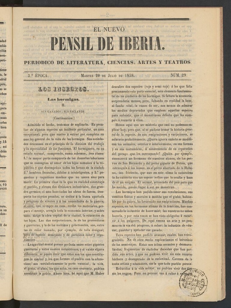 Miniatura de El nuevo Pensil de Iberia del 20 de julio de 1858