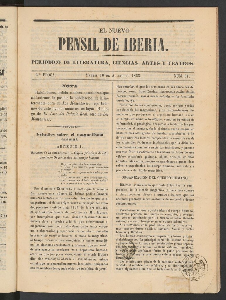 Miniatura de El nuevo Pensil de Iberia del 10 de agosto de 1858