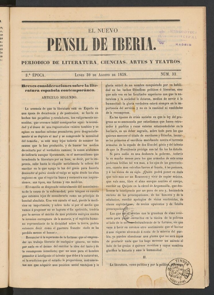 Miniatura de El nuevo Pensil de Iberia del 30 de agosto de 1858