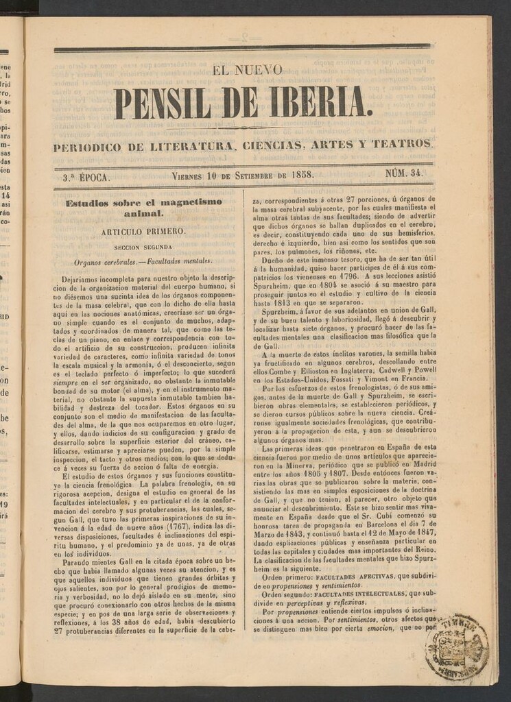 Miniatura de El nuevo Pensil de Iberia del 10 de septiembre de 1858
