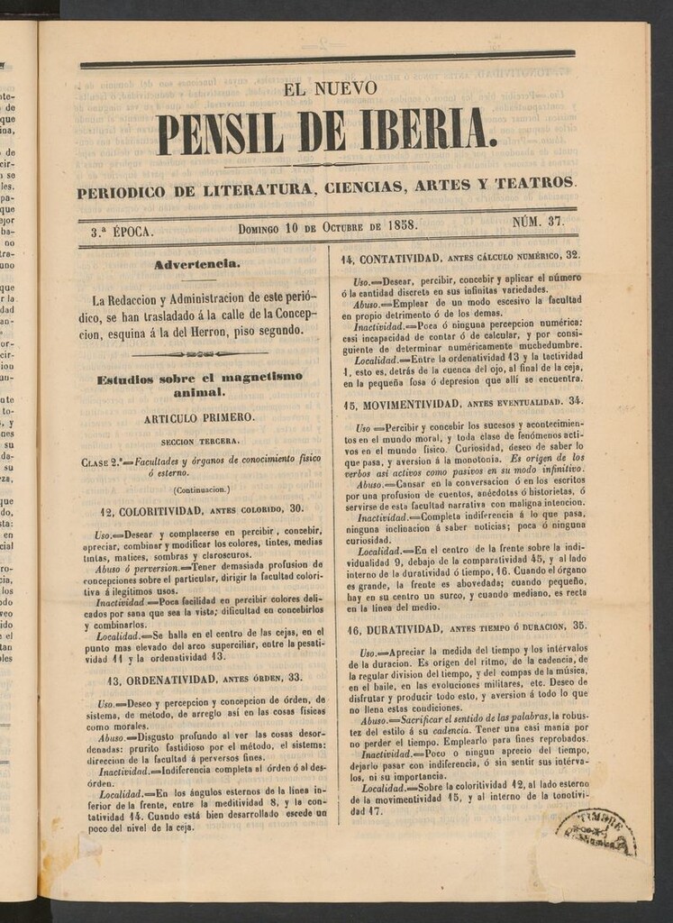 Miniatura de El nuevo Pensil de Iberia el 10 de octubre de 1858