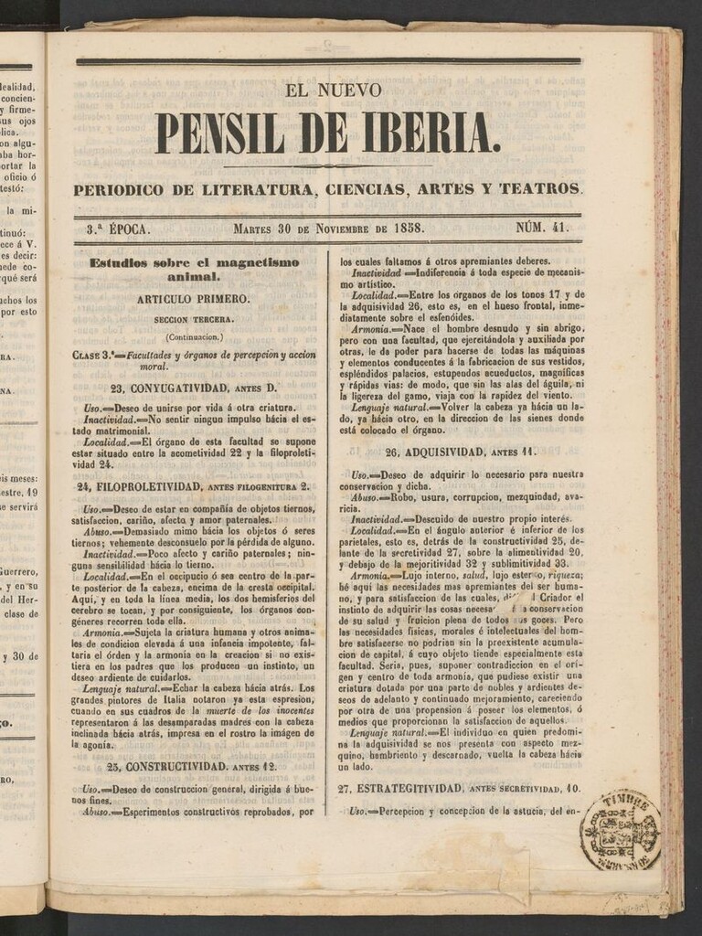 Miniatura de El nuevo Pensil de Iberia del 30 de noviembre de 1858