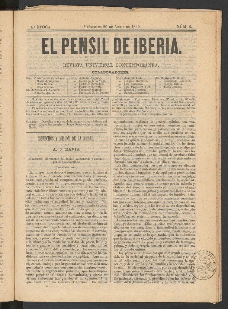Miniatura de El nuevo Pensil de Iberia del 20 de abril de 1859