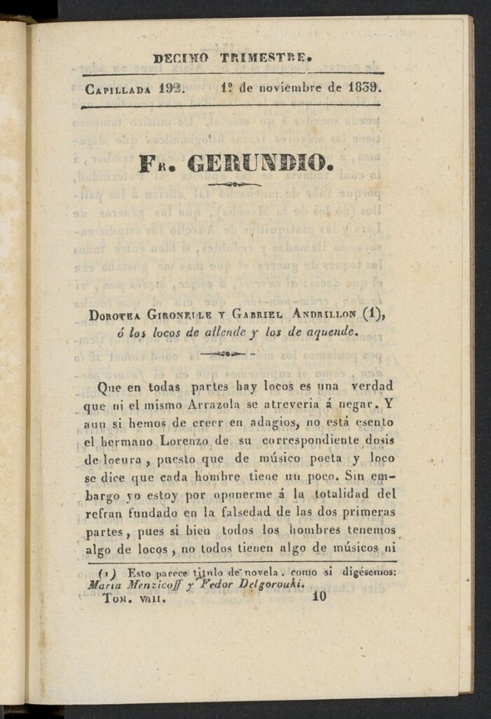 Miniatura de Fr. Gerundio: periódico satírico de política y costumbres del 1 de noviembre de 1839, capillada 192