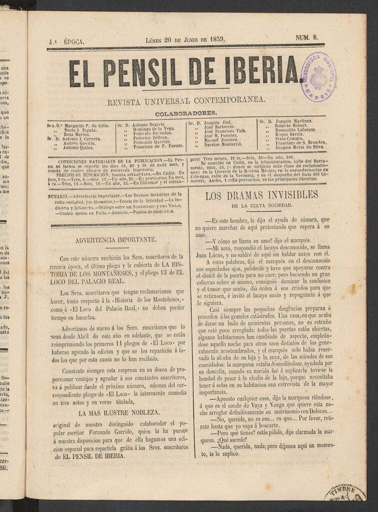 Miniatura de El nuevo Pensil de Iberia del 20 de junio de 1859