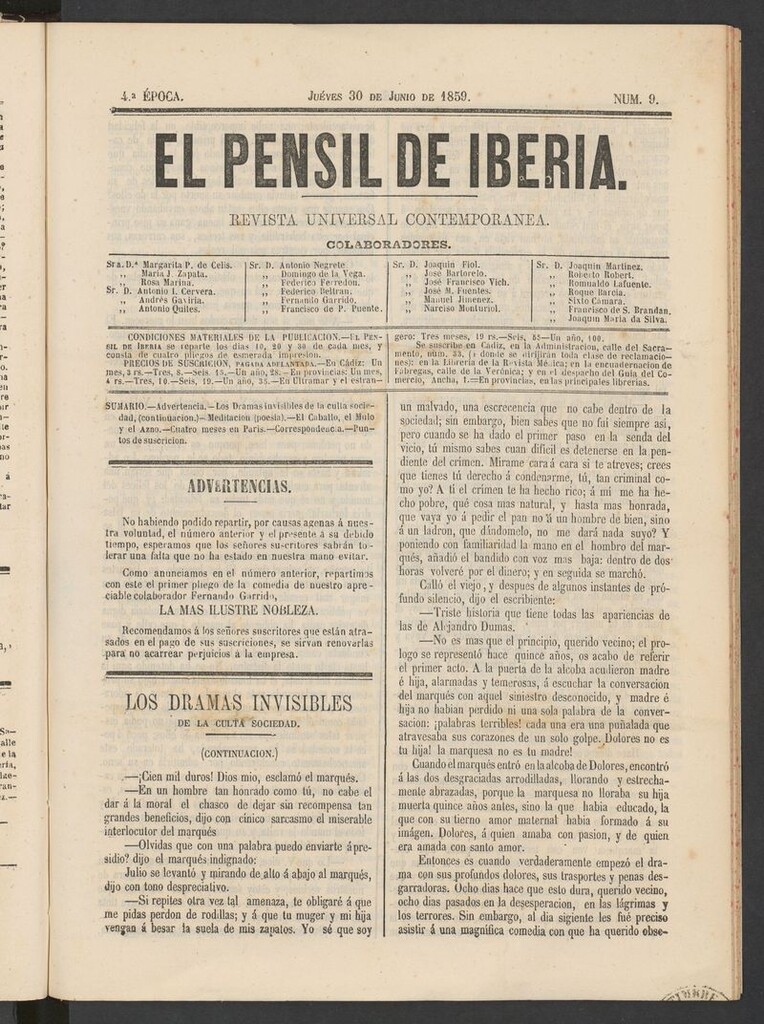 Miniatura de El nuevo Pensil de Iberia del 30 de junio de 1859