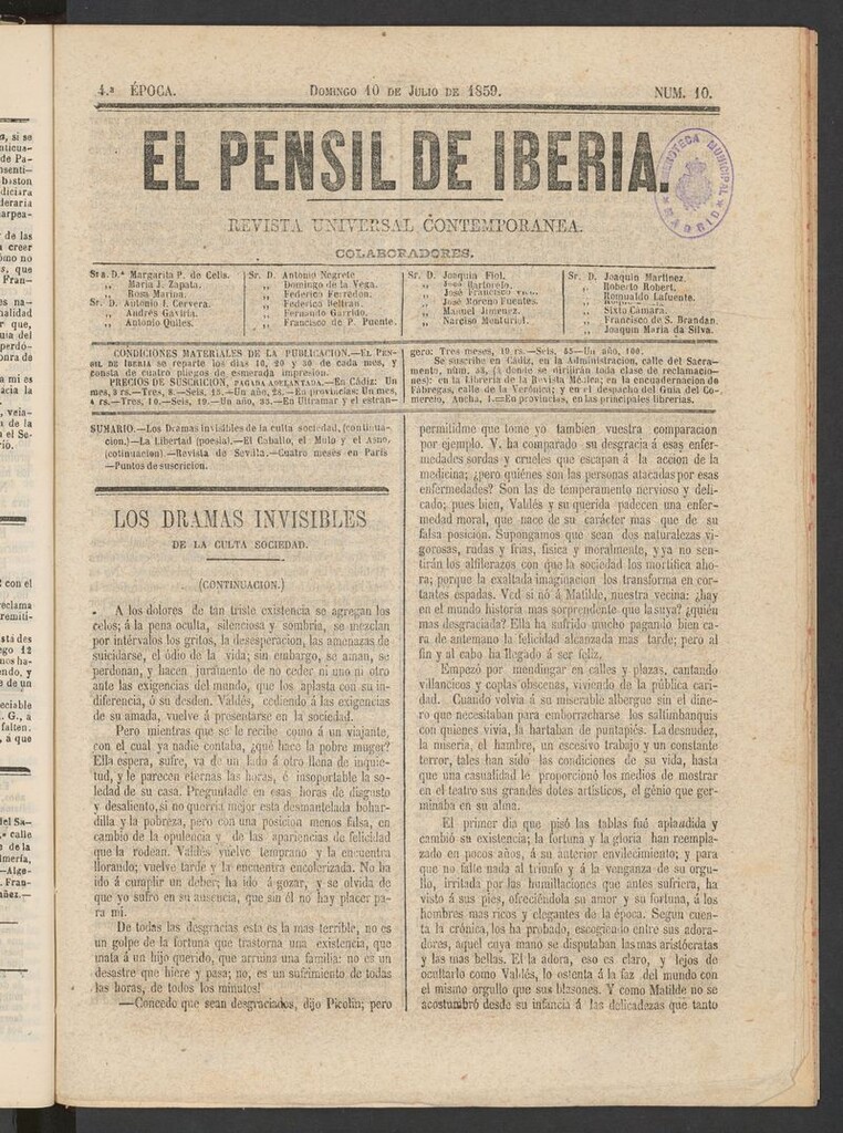 Miniatura de El nuevo Pensil de Iberia del 10 de julio de 1859