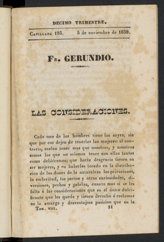 Miniatura de Fr. Gerundio: periódico satírico de política y costumbres del 5 de noviembre de 1839, capillada 193