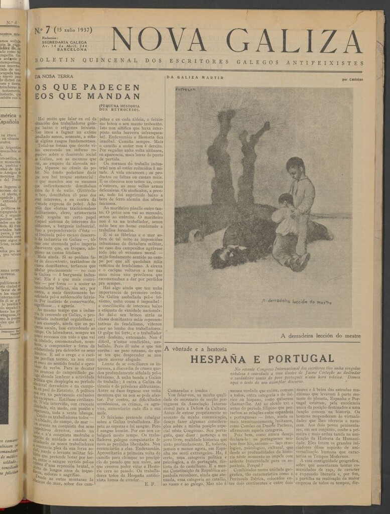 Miniatura de Nova Galiza : boletín quincenal dos escritores galegos antifeixistas 15 de julio de 1937