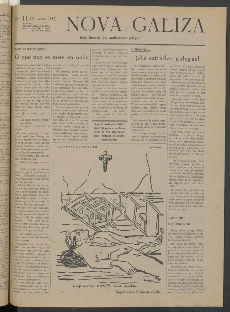 Miniatura de Nova Galiza : boletín quincenal dos escritores galegos antifeixistas del 10 outono 1937