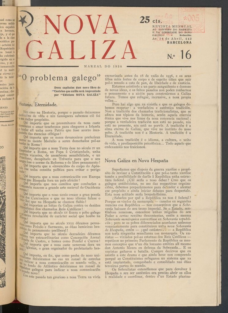 Miniatura de Nova Galiza : boletín quincenal dos escritores galegos antifeixistas do marzal do 1938