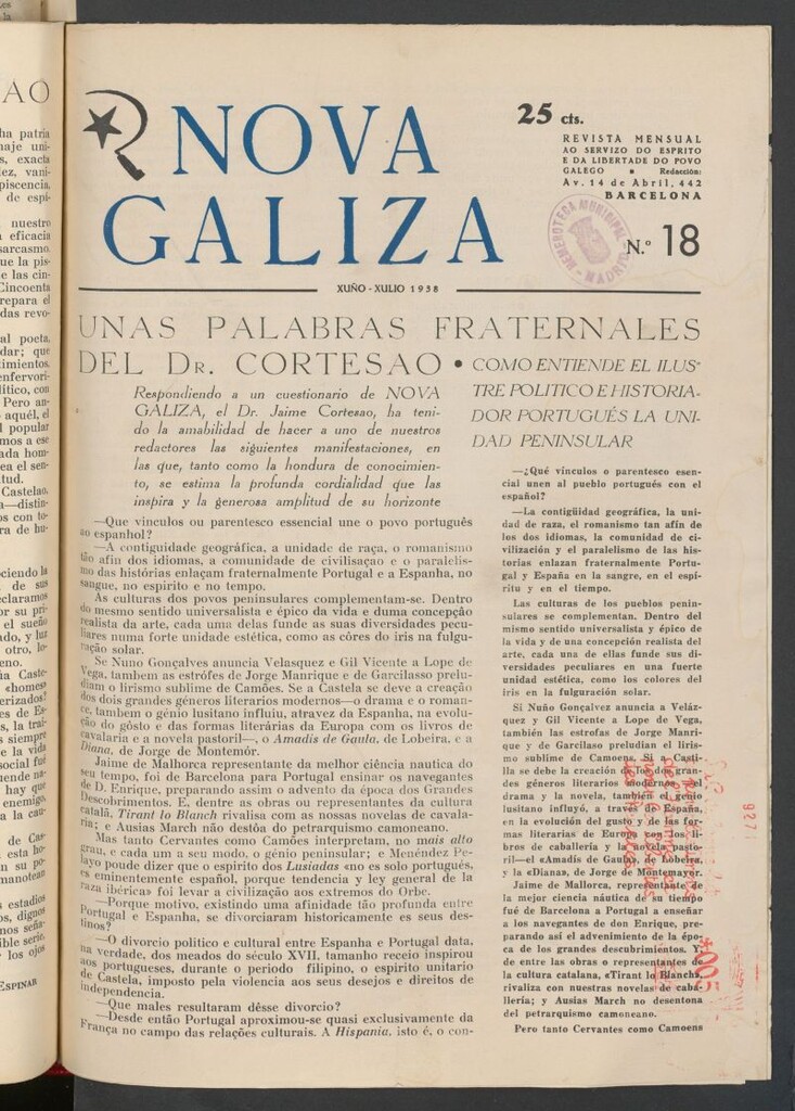 Miniatura de Nova Galiza : boletín quincenal dos escritores galegos antifeixistas do xuño- xulio 1938