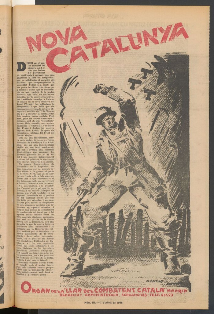 Miniatura de Nova Catalunya : organ de la LLar del Combatent Catalá a Madrid 1 d´abril de 1938