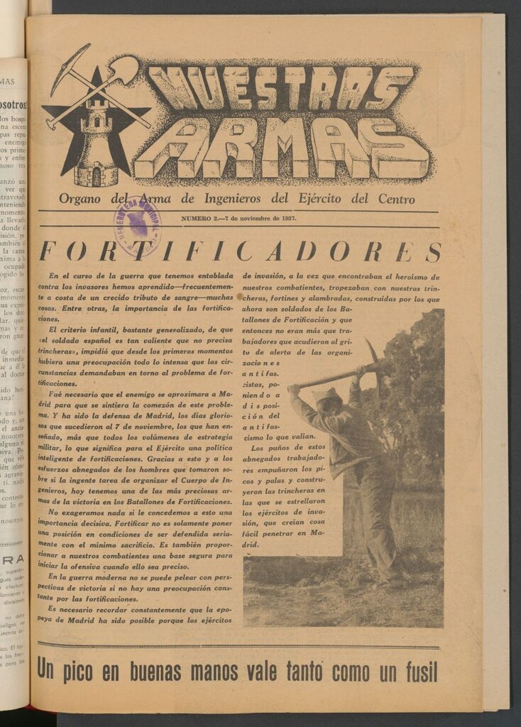 Miniatura de Nuestras armas : órgano del Arma de Ingenieros del Ejército del Centro del 7 de noviembre de 1937