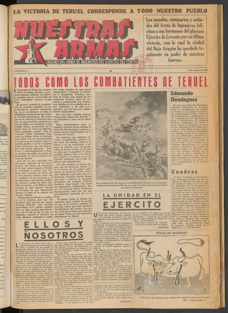 Miniatura de Nuestras armas : órgano del Arma de Ingenieros del Ejército del Centro del 16 de enero de 1938