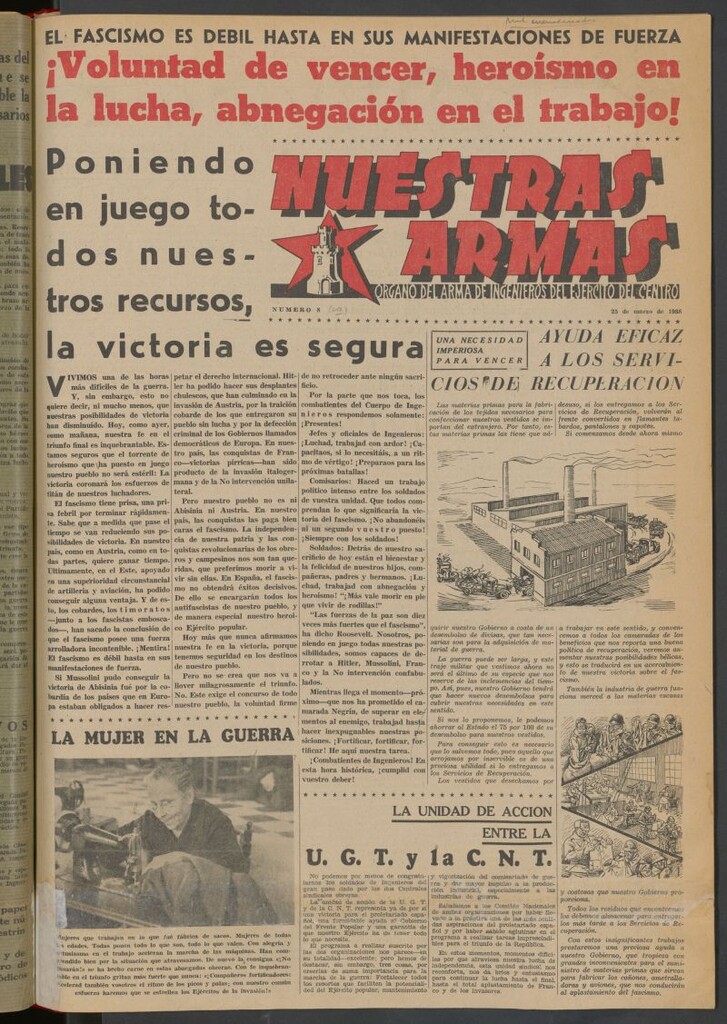 Miniatura de Nuestras armas : órgano del Arma de Ingenieros del Ejército del Centro del 25 de marzo de 1938