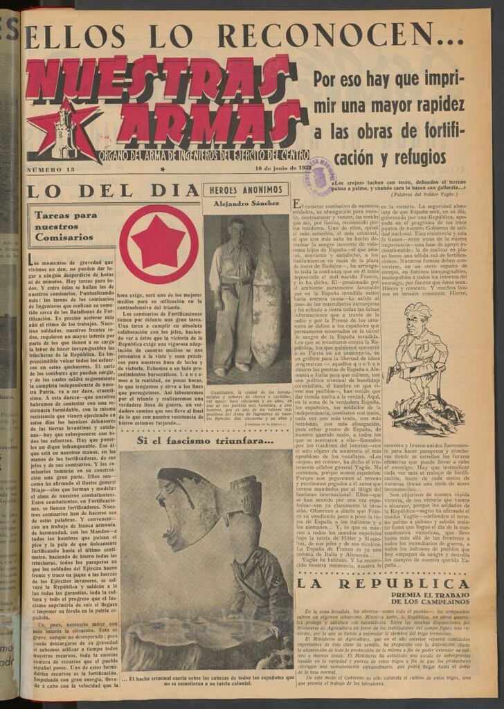 Miniatura de Nuestras armas : órgano del Arma de Ingenieros del Ejército del Centro del 10 de junio de 1938