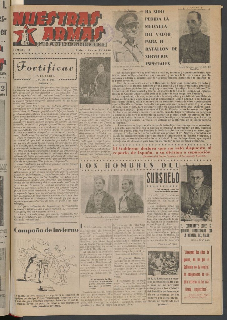 Miniatura de Nuestras armas : órgano del Arma de Ingenieros del Ejército del Centro del 6 de octubre de 1938