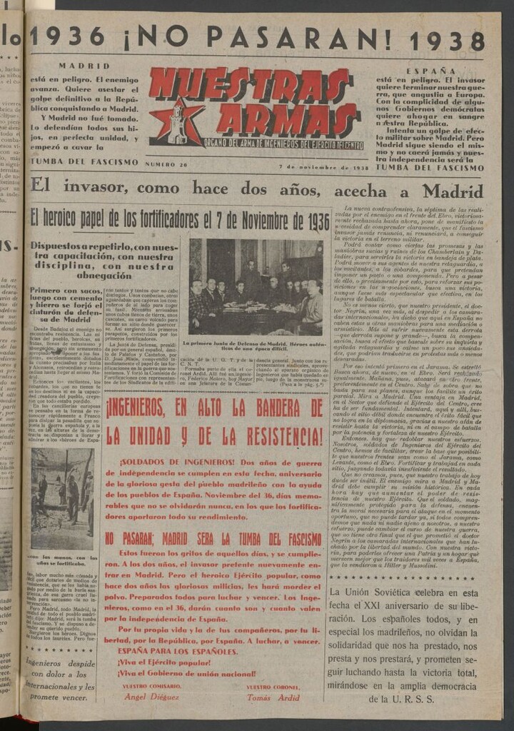 Miniatura de Nuestras armas : órgano del Arma de Ingenieros del Ejército del Centro del 7 de noviembre de 1938